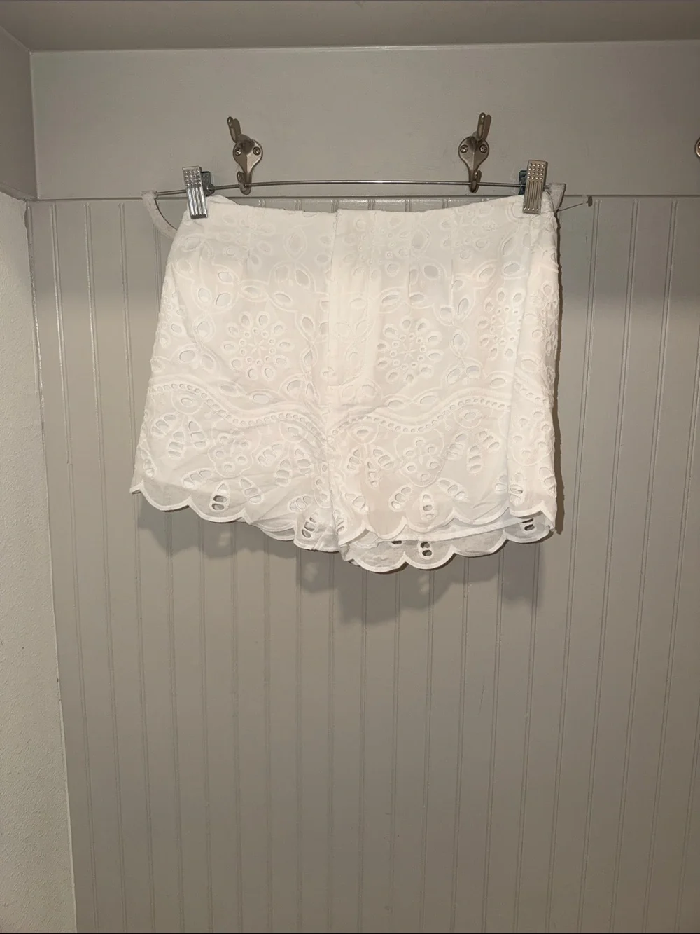 Altar'd State White Eyelet Scallop Hem High Waist Shorts